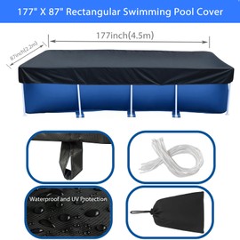 14 x 7Ft Rectangular Pool Cover for Above Ground Pool, Heavy-Duty Waterproof Dustproof Solar Cover, Winter Pool Cover, 177 in x 87 in Swimming Pool Cover, Strong Tear Resistant and Fade Resistant