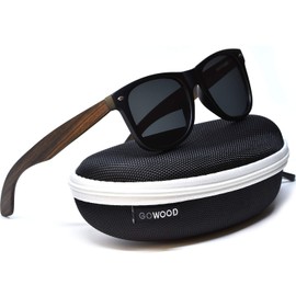 Sunglasses Mens & Women | Sunglasses Mens Polarized Ebony Wood Temples & Black Acetate Frame | Black UV400 Lenses UV Protection | CE Marked | Zipper Case