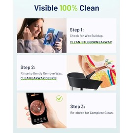 KAUGIC Ear Wax Removal - One-Hand Manual Ear Cleaner with Camera, 7 PCS Ear Spoons, Safe Ear Irrigation Kit for Adults, FSA-HSA-Eligible (Black)