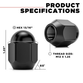 White Knight M12x1.25 Lug Nuts for Select Nissan Frontier, Rogue, Cube, Juke, Leaf, Murano, Quest, Versa and Many More.. Factory Style Black Chrome Dome Top Acorn – WN11406BK-20AM (20 Pack)
