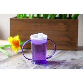 Harfield Translucent Yellow 2-Handled Beaker & Narrow Spout Drinking Aid Sippy Cup Reusable Virtually Unbreakable Copolyester Plastic