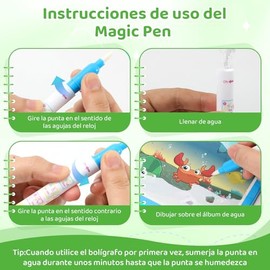 6PCS Libros Mágicos para Colorear con Agua, Water Wow, Cada Libro Incluye 4 Ráginas reutilizables de Water Art y 1 Water Pen, Juguete Educativo para N