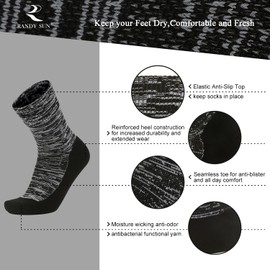 RANDY SUN Waterproof Socks Men Women Waterproof Socks Breathable Cold Resistant Outdoor Water Sports Bicycle Hiking Trail Rowing Skiing Cycling Hiking Golf 1 Pair, grey&black calf socks