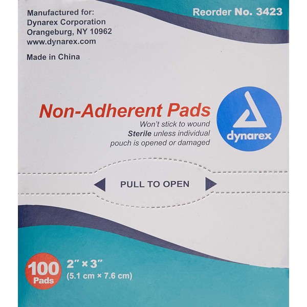 Dynarex Non-Adherent Pad, Sterile, 2x3, Box/100