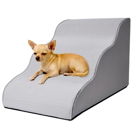 Dog Stairs for Small Dogs 15.7”H,3-Step Dog Steps for Bed,Couch，Sofa and Chair,with Cushioning Support Layer，Non-Slip Balanced Pet Ramp Indoor, Grey