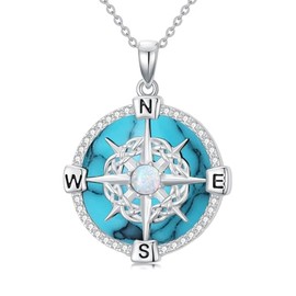 WINNICACA Compass Necklace for Women Sterling Silver Compass Pendant Jewelry with Crystal Graduation Gift for Women Compass Gifts for Teen Girls, Sterling Silver, Turquoise