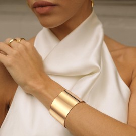 FIRAZIO 2-8 Pcs Cuff Bangle Bracelet for Women Open Wide Wire Bracelets Gold Wrist Cuff Wrap Bracelet Adjustable (N:2N-Gold)