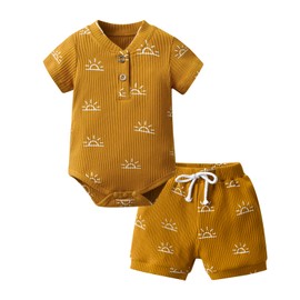 Newborn Baby Boy Clothes Baby Boys Outfits Clothing Sun Print Shorts 2Pcs Summer Clothes Sets Yellow 6-9 Months