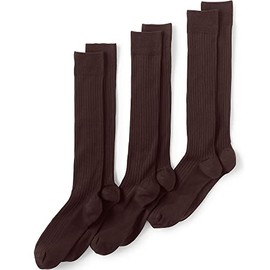 Lands' End Men s Seamless Toe Over The Calf Cotton Rib Dress Socks 3-pack Rich Coffee Regular Large