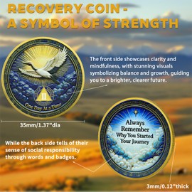 One Day At a Time Recovery Coin Inspirational Sobriety Medallion with Crane and Cloud Design Motivational Reminder of Recovery Journey (2 Year)