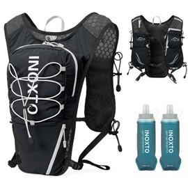 IX INOXTO Running Vest for Women Men, Adjustable Chest Straps Running Hydration Vest Backpack with 500ml Soft Flask, Lightweight Breathable Reflective Running Vest for Trail Running Hiking(Black)