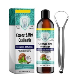 KOAHDE Oral Kokosöl Mundwasser,Natürliches Kokosöl Minzöl Mundwasser,Kokosöl für Frischen Atem,Kokosöl Mundspülung für Zähne,Ölziehen mit Zungenschaber,Natürliche Mundpflege Mundwasser,100ML