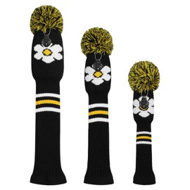 Scott Edward Knitted Golf Club Head Covers for Woods 3Pcs Set Golf Driver (460CC) Fairways and Hybrid/UT with Rotating Number Tags(Daisy)