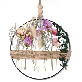 BTBHIHO 25cm Runder Türkranz mit Trockenblumen, Willkommens-Türkranz mit Eisenring，Willkommen Schild Trockenblumenkranz DIY ，zum Aufhängen für Haustür Wohnzimmer Fenster