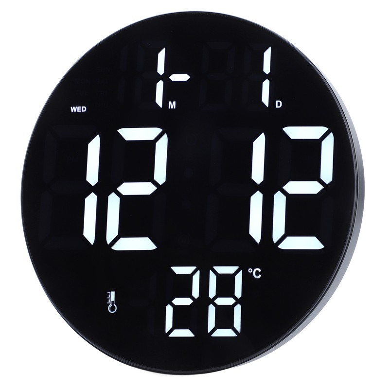 Round Digital Wall Clock 12 24Hr USB Powered Silent Modern