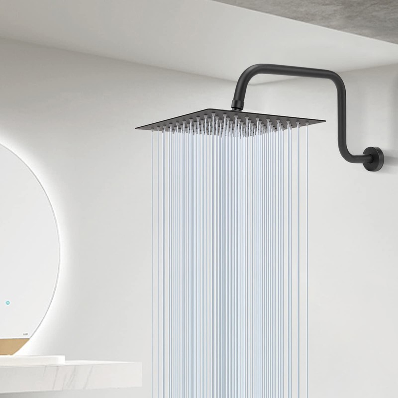 NearMoon S Shape Shower Extension Arm with Flange, Stainless Steel