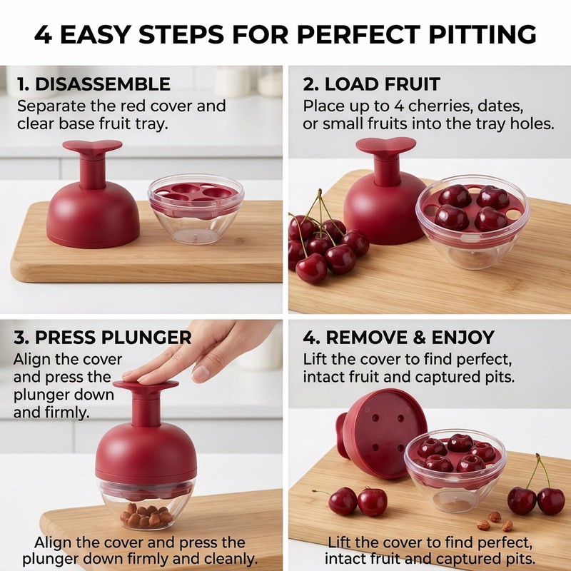 4-Cherry Pitter Tool, Easy Press Cherry and Olive Pit Remover