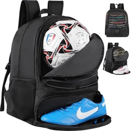 TRAILKICKER T Back to school season student basketball bag Backpack Sneakers compartment 30L capacity lightweight breathable bag Football bag Backpack suitable for volleyball football sports travel school gym - Color: RED