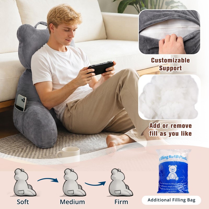 TranquilRelax Reading Pillow, Back Pillow with Pockets for Bed Sitting