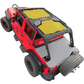 Shadeidea JK Sun Shade Top Compatible with Jeep Wrangler JKU Top Sunshade Soft Mesh Roof Cover (2007-2018)- Wind Noise UV Blocker -10 Year Warranty -4 Door -Yellow -Front&Rear (2 pcs)