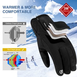 krosa -10℉ Winter Gloves Men Women, 10 Touchscreen Fingers Snow Ski Gloves, Waterproof Cold Weather Gloves