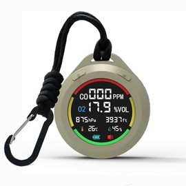 6-in-1 Portable Oxygen Detector O2 Monitor with CO, Altimeter, Barometer, Temperature, Humidity Monitor for Hiking, Campimg, RVs and Outdoor Activitists (Green)