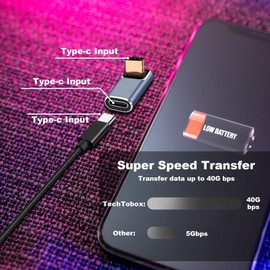 TNSLAND Pack of 2 USB C 90° Adapter Type C Female to Male Right Angle Coupling USB 4.0 40Gbps Data Transfer Charging, Type C OTG Adapter for Laptop Tablet Phone Type C