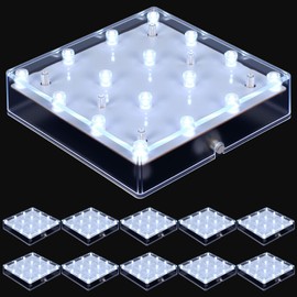 Wettal 10 Pack Square LED Light Base for Glass Art Bulk, 5 Inch 16 LED White Lights Display Pedestal Light Base for Effiel Tower Vase Crystal Glass Art Only 3aa Battery Powered(Not Included)