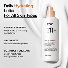 Anua No.1 Korean Rice 70 Intensive Moisturizing Milk 150ml – Lightweight Hydrating Lotion with Rice Water for Glass Skin, Gentle Korean Skincare