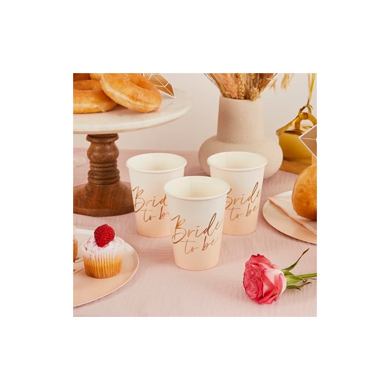 8 Bride to Be Cups, Hen Party Paper Cups, Gold