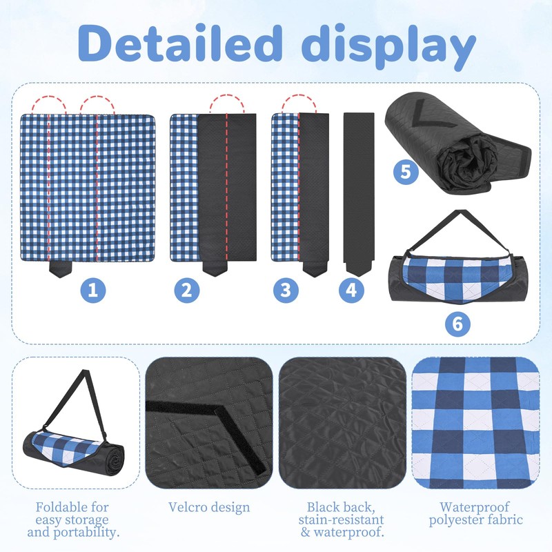 Tomeurperf Large Picnic Blanket Beach Blanket, 80''x80'' Outdoor Mat Waterproof