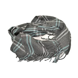 Designer Steve Mid Weight Muffler Winter Scarf Made In Italy 11" x 70" Plaid Grey