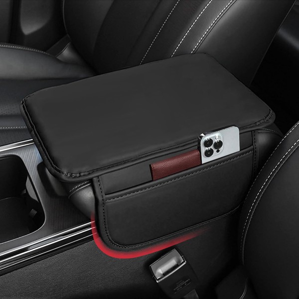 Car Center Console Cover Leather Armrest Cover Cushion with 2