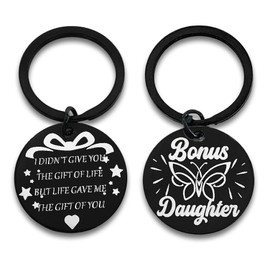 To My Bonus Daughter: Inspirational Daughter Birthday & Graduation Keychain Gift Idea - Life Gave Me the Gift of You