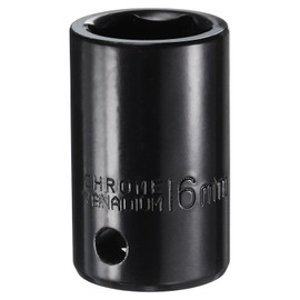 sourcing map 1/2" Drive 6 Point Pneumatic Socket 16mm Metric Shallow Impact Socket Chrome Vanadium Steel Square Drive 6-Point Sockets Mechanic Hand Tool for Pneumatic Wrench, Black