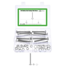 sourcing map 12 Set Carriage Bolts and Nuts Kit, 3/8"-16x3" Stainless Steel 304 Round Head Square Neck Carriage Bolts Screws and Hex Nuts and Flat Washers - Silver