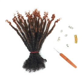 Textured Locs Extension With Curly Ends 100% Permanent Human Hair Dreadlock Extensions 0.6cm Width Can Be Dyed Bleached Full Handmade Loc Extension for Men Women (1B/4/30#, 10 Inch/20 strands)