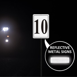 i-CowFun Premium Reflective Metal Number Signs 10 - Aluminum 12" X 8" Parking Spot Numbered Signs Outdoor, Large, Floor, Dock, Court, Aisle, Field, No Fade, Weather-Resistant