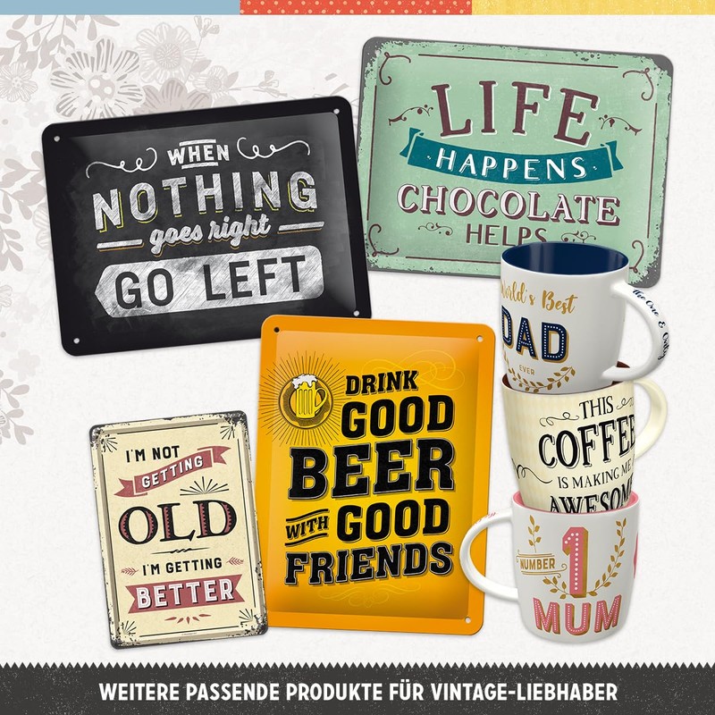 Nostalgic-Art Retro Fridge Magnets, 9 Pieces, Enjoy Life - Gift