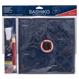 Sew Easy Sashiko Kit - 40 x 40 cm Kissenbezug Kit, komplettes Set mit Faden, Stoffvorlagen, Bleistiftnadeln, Anleitung (evtl. nicht in deutscher Sprache)