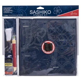 Sew Easy Sashiko Kit - 40 x 40 cm Kissenbezug Kit, komplettes Set mit Faden, Stoffvorlagen, Bleistiftnadeln, Anleitung (evtl. nicht in deutscher Sprache)