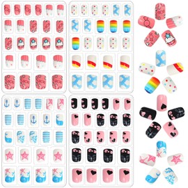 JANYUN JANYUN 96 Pcs Fake Nails for Kids Pre-glue Full Cover Short False Nails Children Nails Lovely Gift