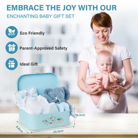 Baby Box Shop - 7 Newborn Baby Boy Gifts Ideal for Christening, Birthdays & Baby Shower Gifts - Includes Baby Essentials for Newborn Boy with Baby Comforter in Cute Keepsake Case, Baby Boy Hamper