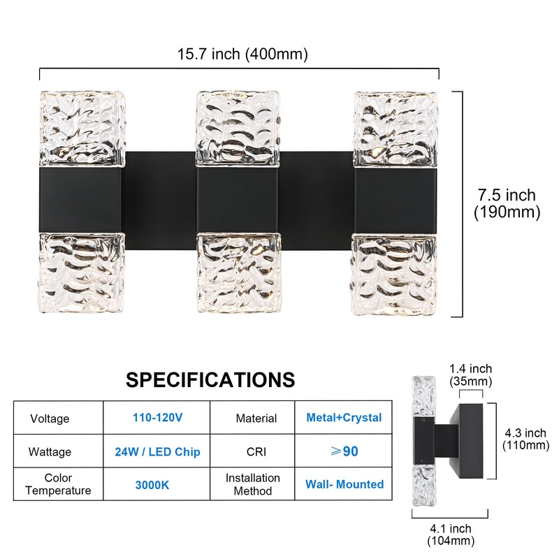 MELUCEE Modern LED Bathroom Lights Over Mirror 24W Dimmable Crystal