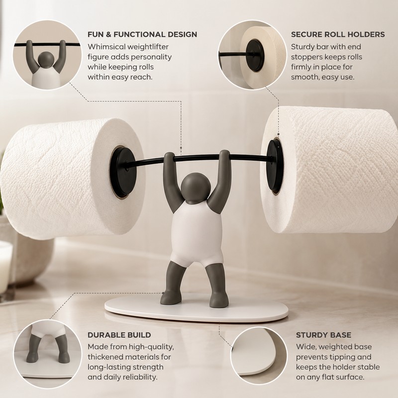 Funny Weightlifting Toilet Paper Holder for Bathroom Decor – Fitness-Themed