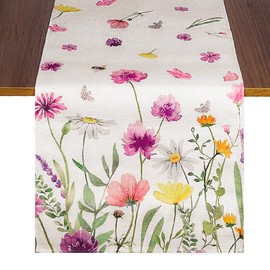 Biiange Floral Table Runner, Lavender Spring Table Runner, Indoor Outdoor Dinner Party Decor, Floral Decorative Rustic Farmhouse Table Decoration for Kitchen Dinning (Fresh Flowers)