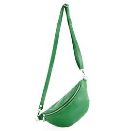 modamoda de - T211 - Italian Hip Bag, Chest Bag, Medium, Soft Leather, Leaf Green, s