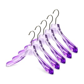 Kostaverite 5 Pack Acrylic Multicolored Clothes Hangers with Durable 360 Degree Silver Hook | Premium Quality Acrylic Hangers Six Colors (Purple)
