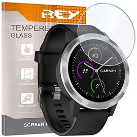 REY Pack 3X Bildschirmschutz aus gehärtetem Glas für Garmin VIVOACTIVE 3, Schutzfolie, Displayschutzfolie 9H+ Härte, Anti-Kratzen-Öl-Bläschen