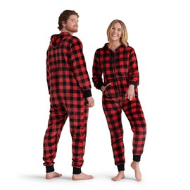 Little Blue House by Hatley Womens Adult Hooded Fleece Jumpsuit Pajama Set, Buffalo Plaid, X-Small US
